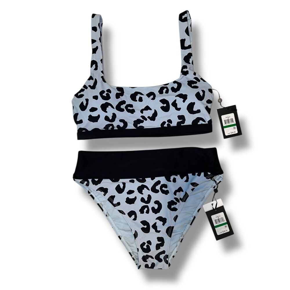 DKNY Leopard Print Bikini Set | High-Waisted Swimwear | Blue White Animal Print